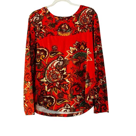 Izuria Bright Tunic Top Orange Paisley Floral Light Knit XL Boho  Eye-catching - Picture 1 of 10